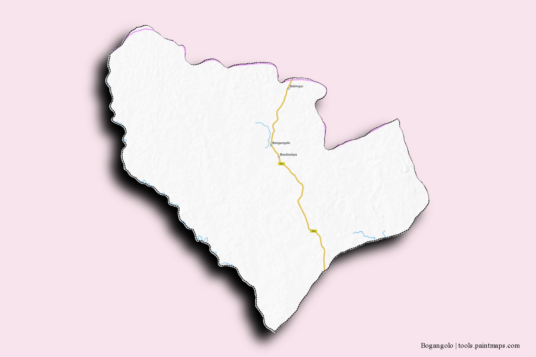 Mapa de barrios y pueblos de Bogangolo con efecto de sombra 3D