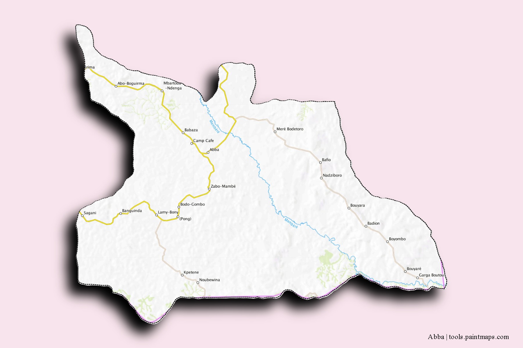 Mapa de barrios y pueblos de Abba con efecto de sombra 3D