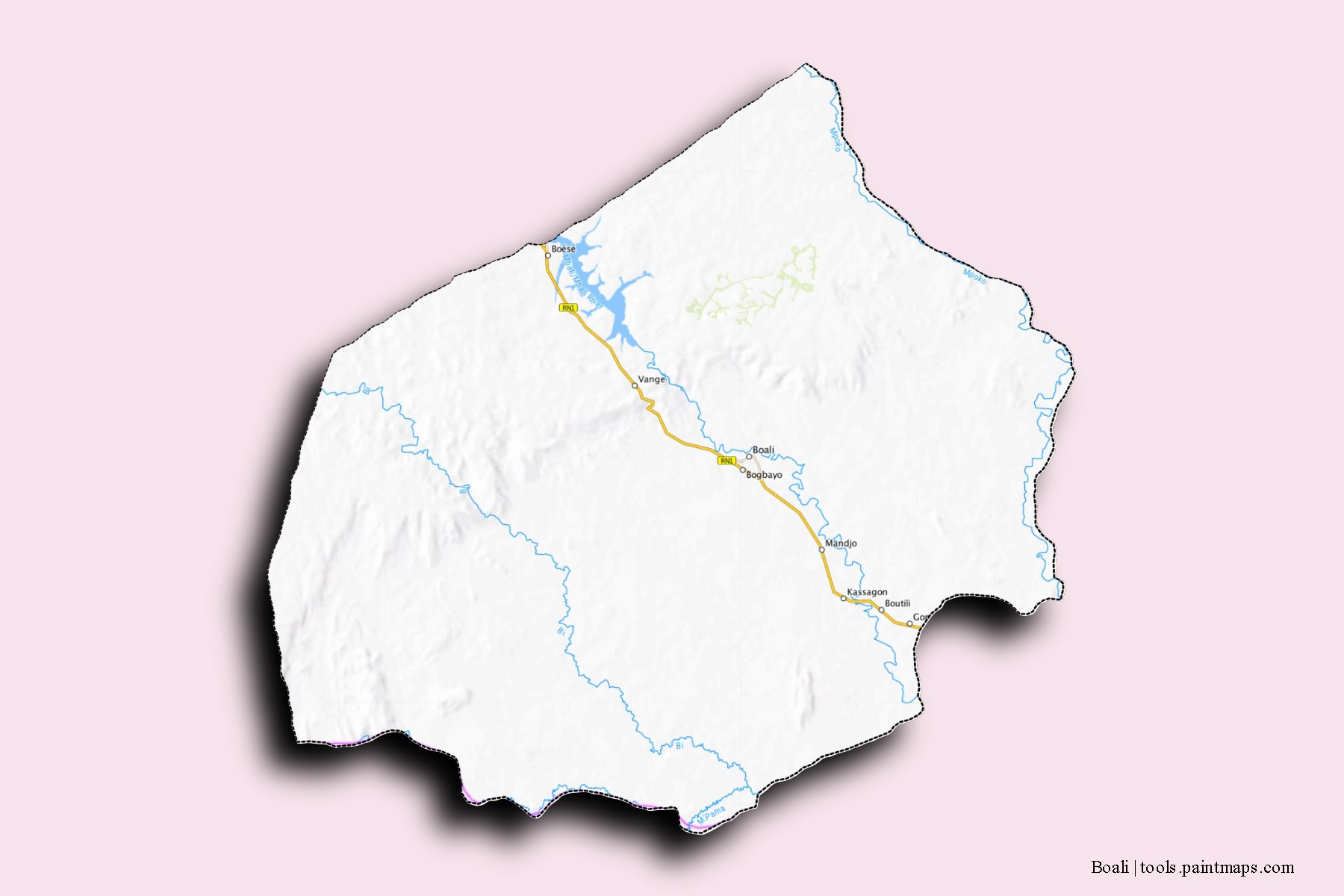 Mapa de barrios y pueblos de Boali con efecto de sombra 3D