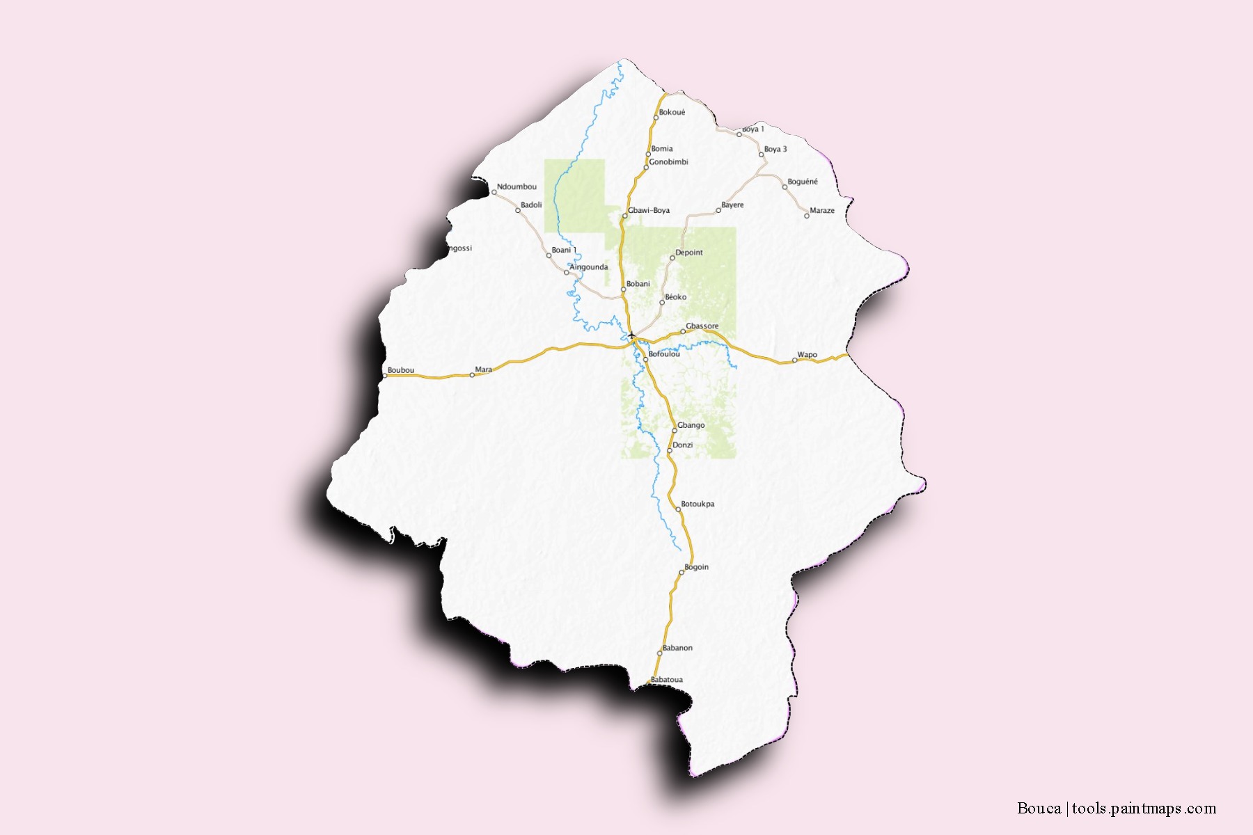 Mapa de barrios y pueblos de Bouca con efecto de sombra 3D