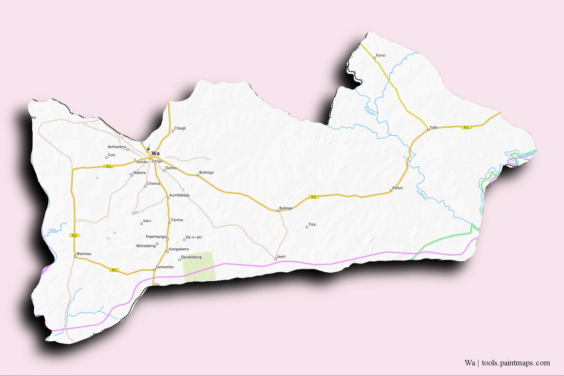 3D gölge efektli Wa mahalleleri ve köyleri haritası