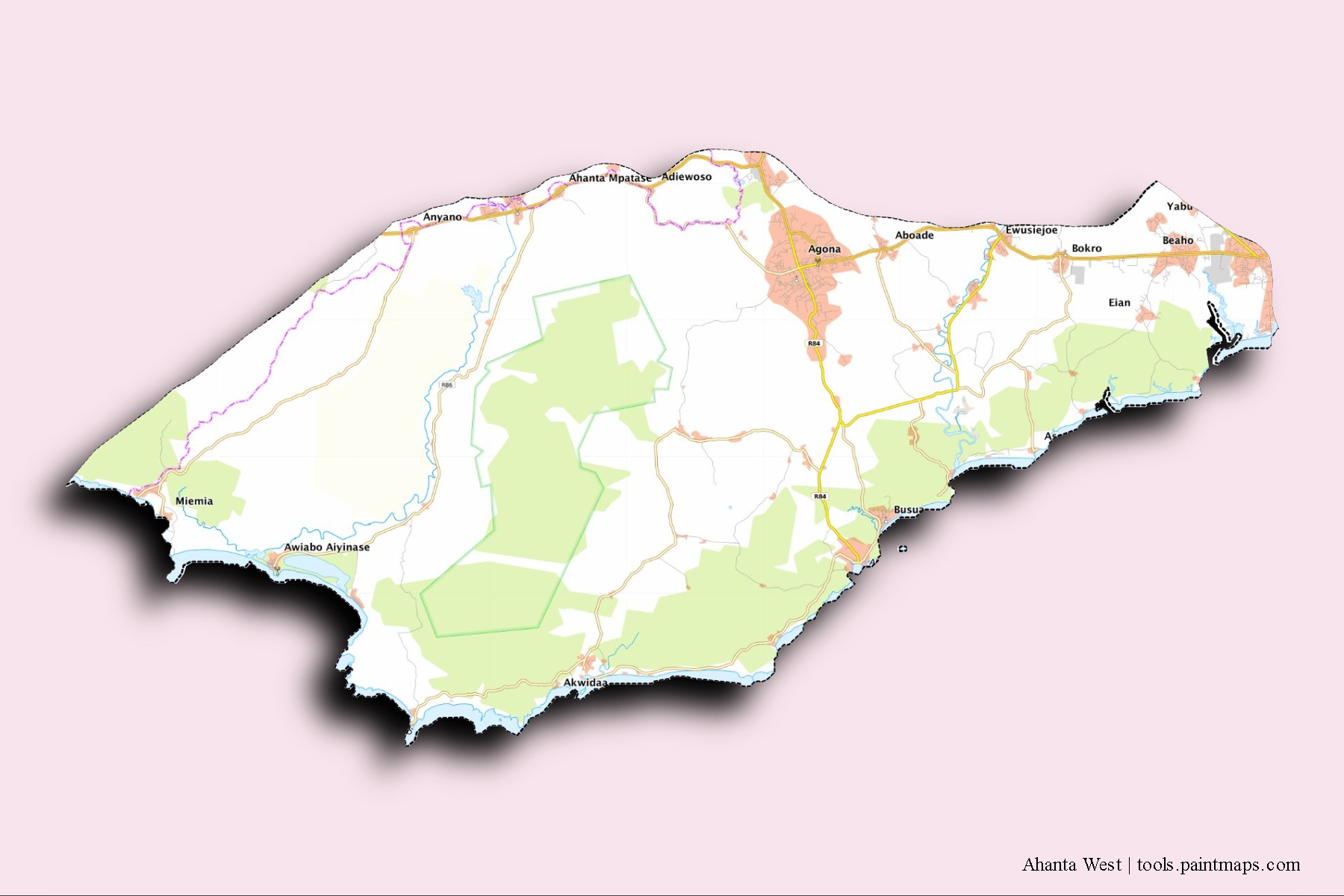 Ahanta West neighborhoods and villages map with 3D shadow effect