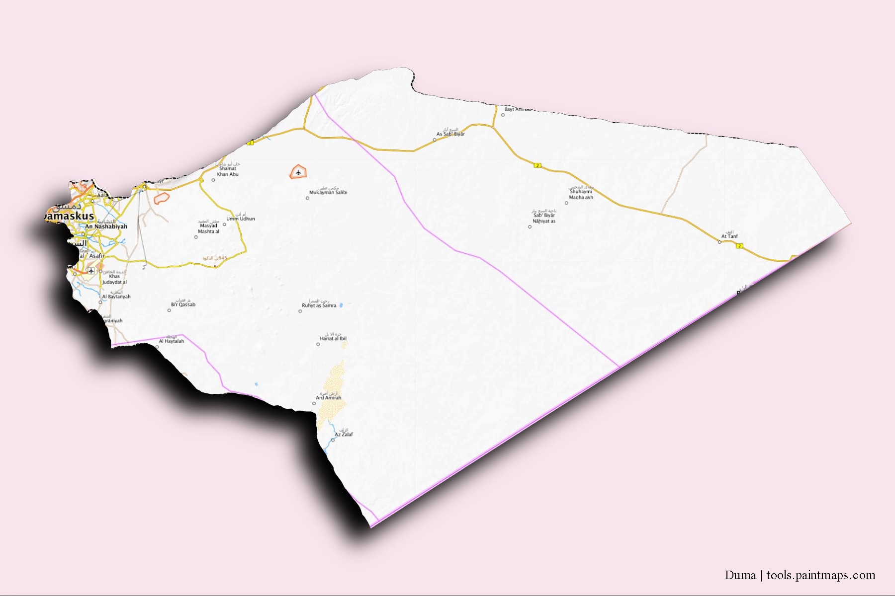 Duma neighborhoods and villages map with 3D shadow effect