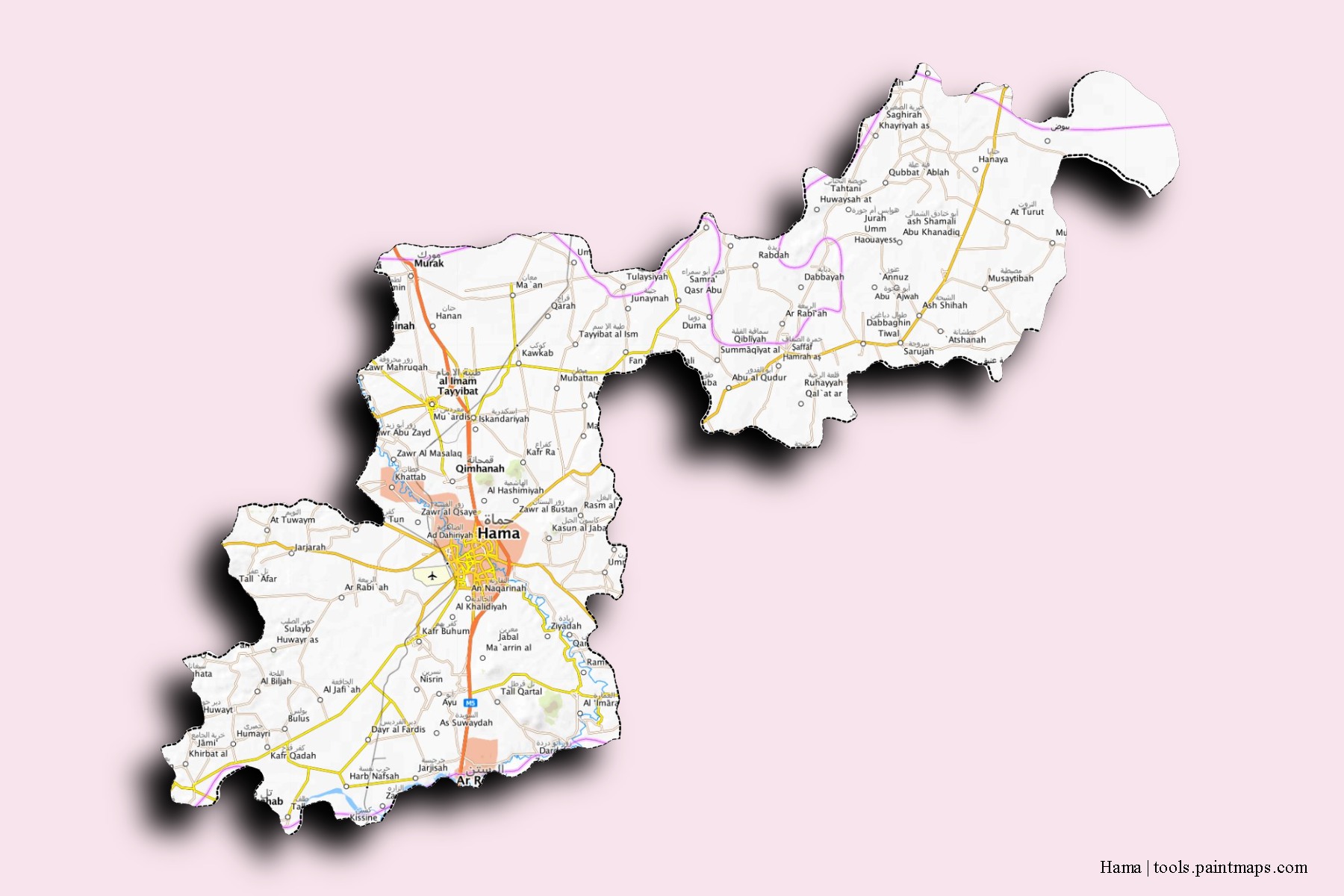 Markaz Hamah neighborhoods and villages map with 3D shadow effect