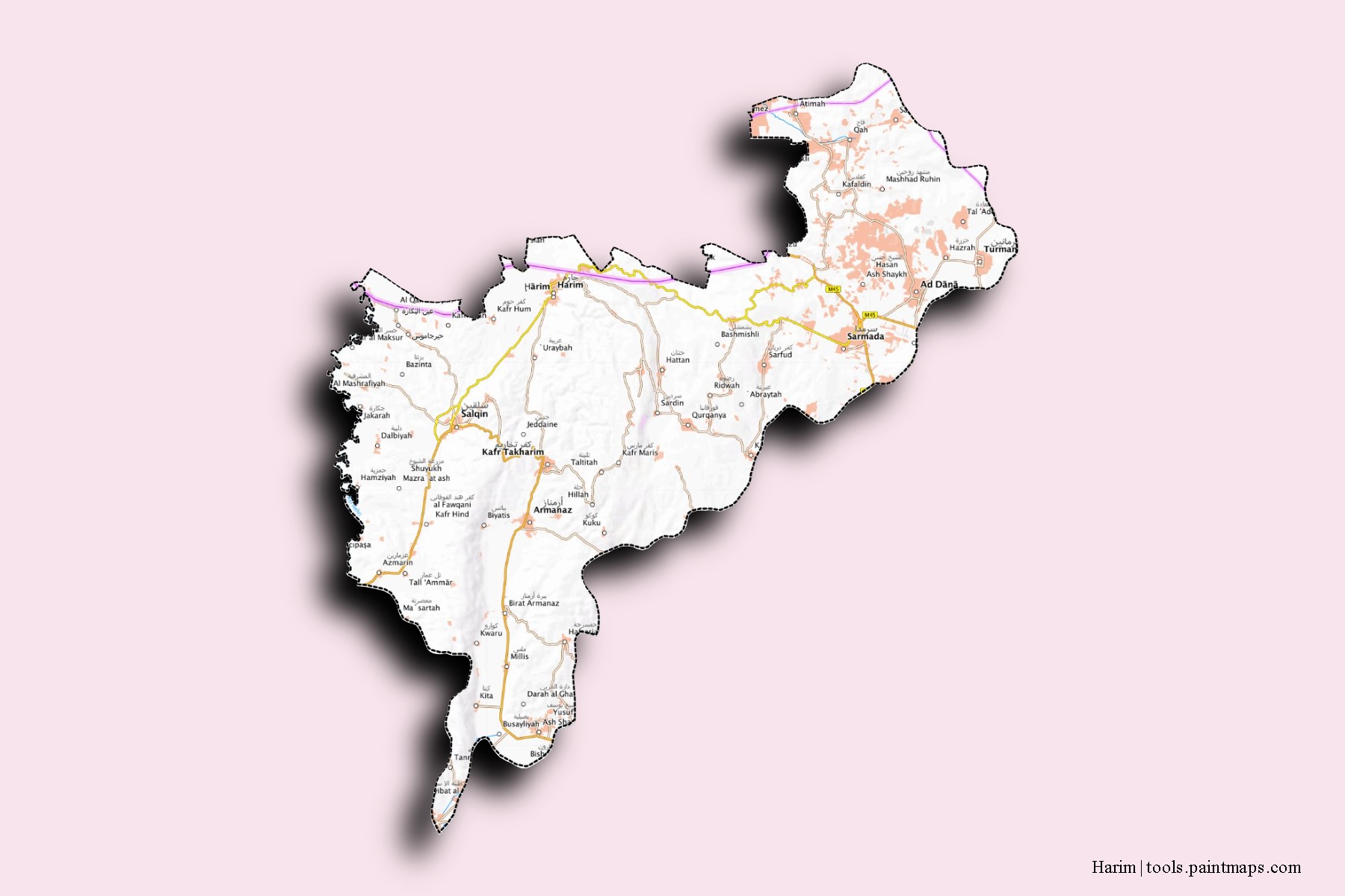 3D gölge efektli Harim mahalleleri ve köyleri haritası