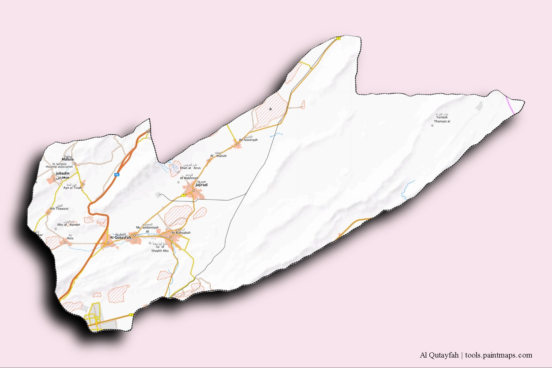 Al-Qutayfah neighborhoods and villages map with 3D shadow effect