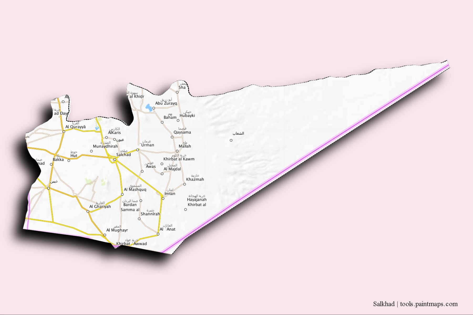 Mapa de barrios y pueblos de Salkhad con efecto de sombra 3D