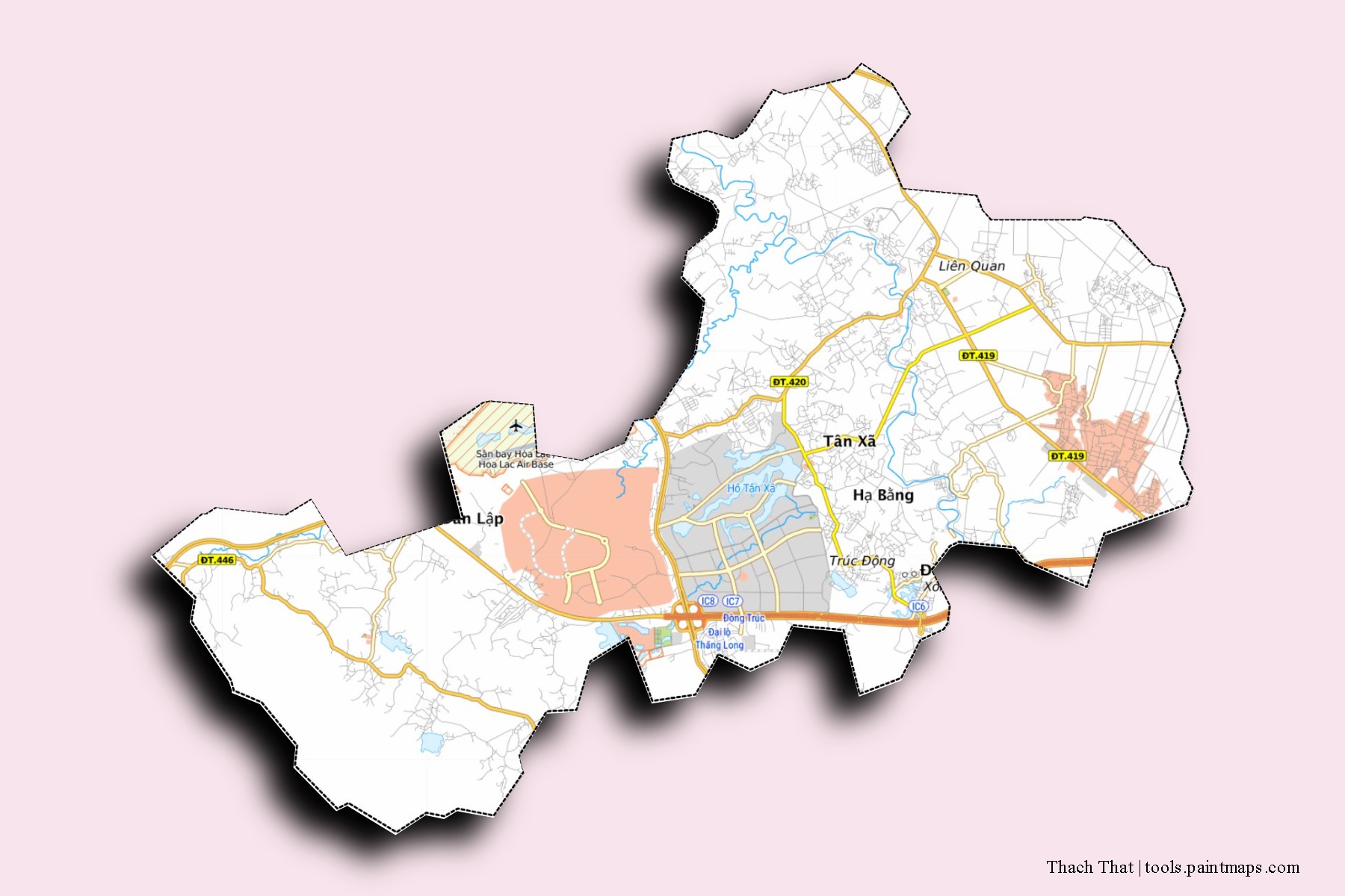 Mapa de barrios y pueblos de Thach That con efecto de sombra 3D