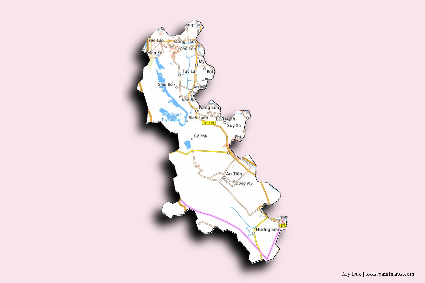 Mapa de barrios y pueblos de My Duc con efecto de sombra 3D