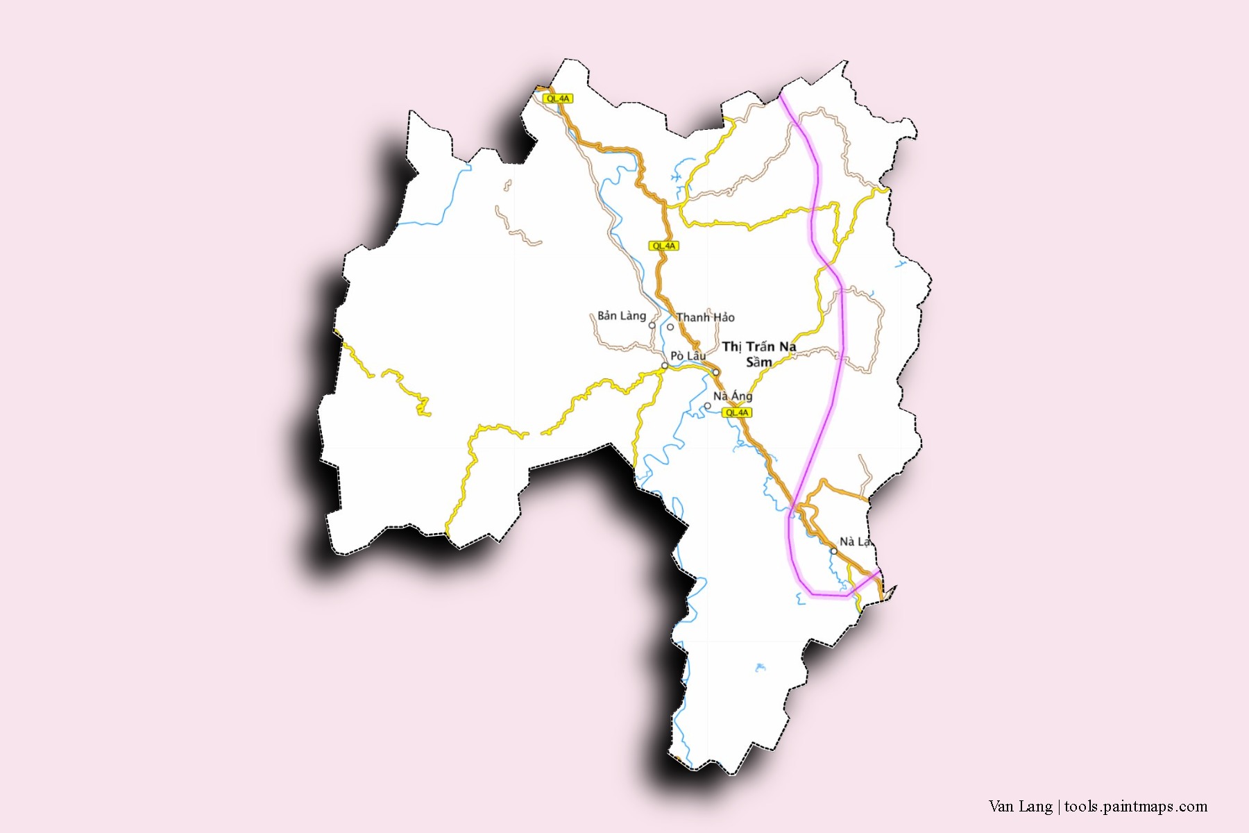 Mapa de barrios y pueblos de Van Lang con efecto de sombra 3D