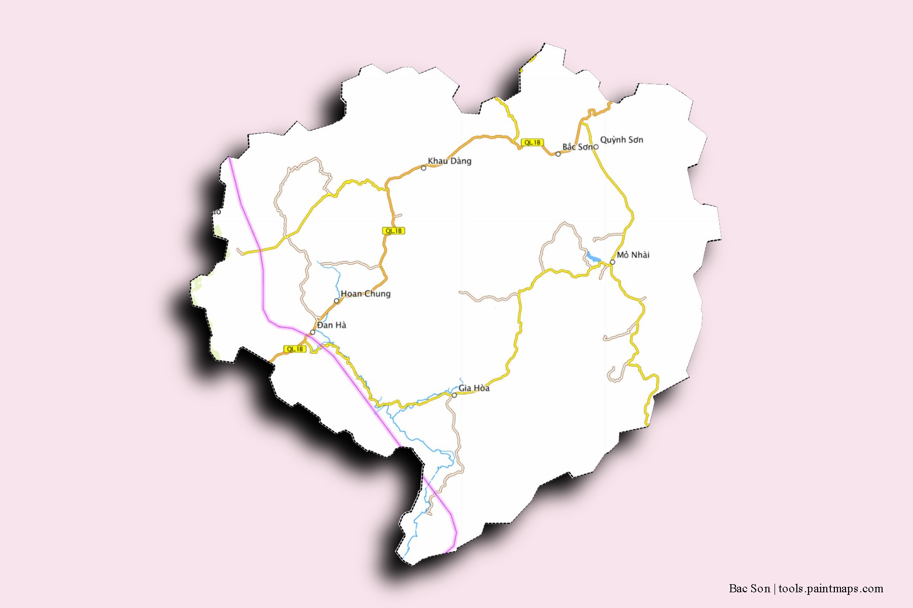 Mapa de barrios y pueblos de Bac Son con efecto de sombra 3D