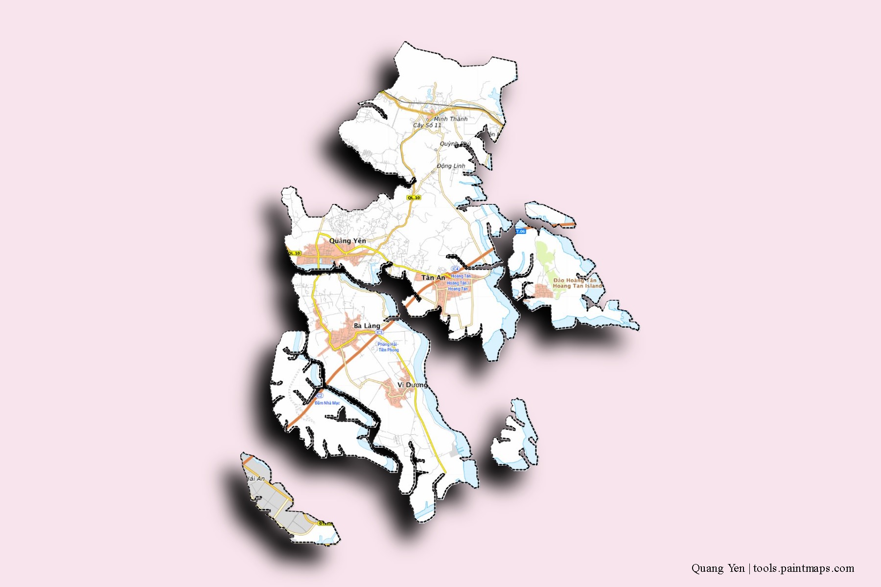 Quảng Yên neighborhoods and villages map with 3D shadow effect