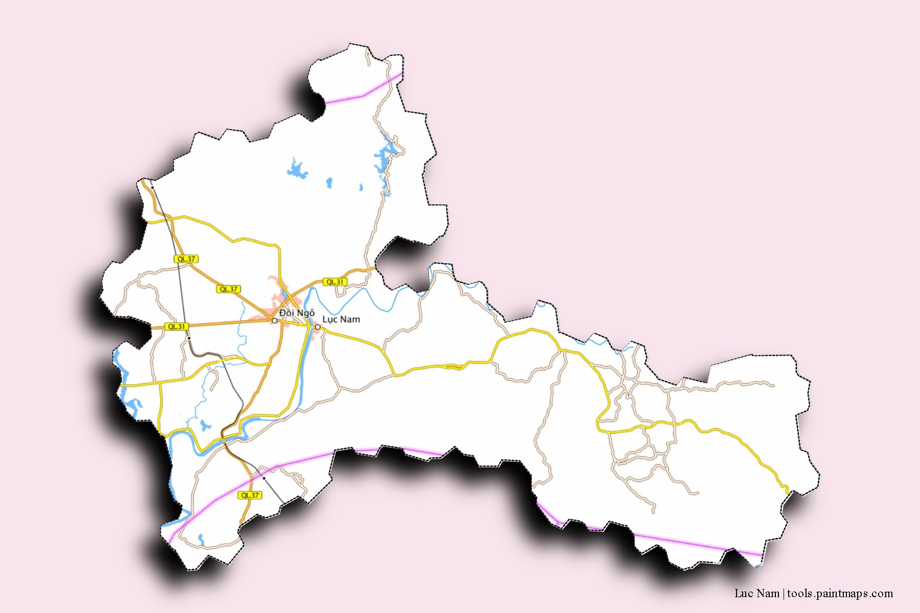 Luc Nam neighborhoods and villages map with 3D shadow effect