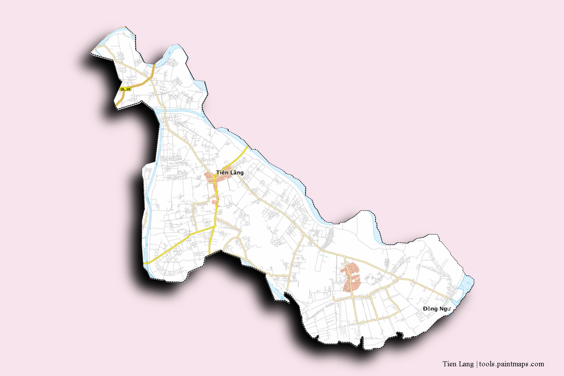 Mapa de barrios y pueblos de Tien Lang con efecto de sombra 3D