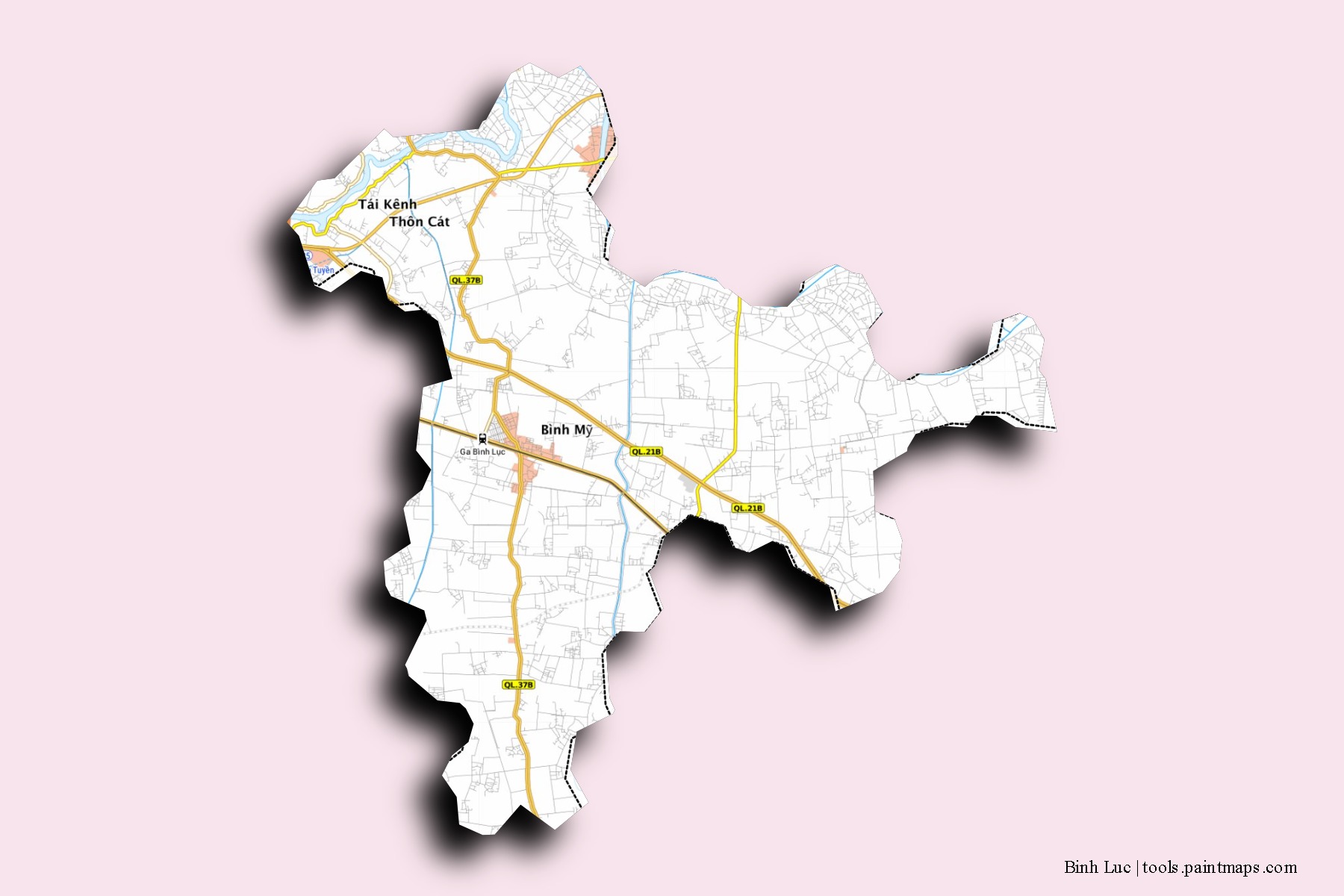 Mapa de barrios y pueblos de Binh Luc con efecto de sombra 3D