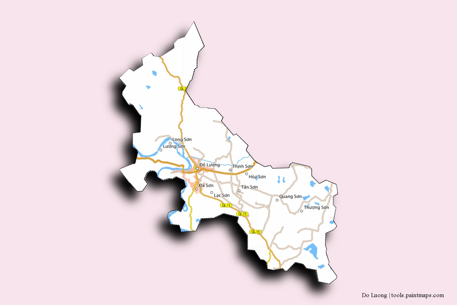 Mapa de barrios y pueblos de Do Luong con efecto de sombra 3D