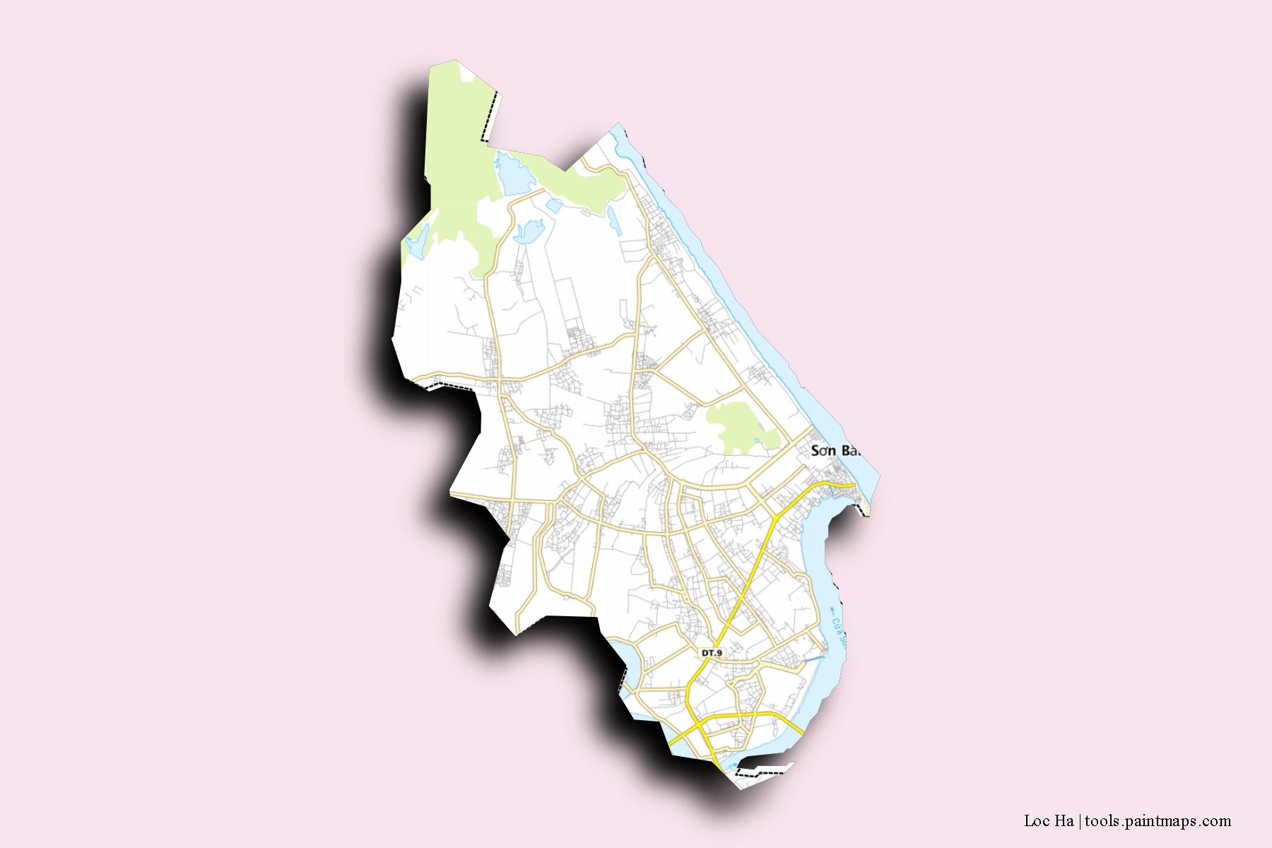 Loc Ha neighborhoods and villages map with 3D shadow effect