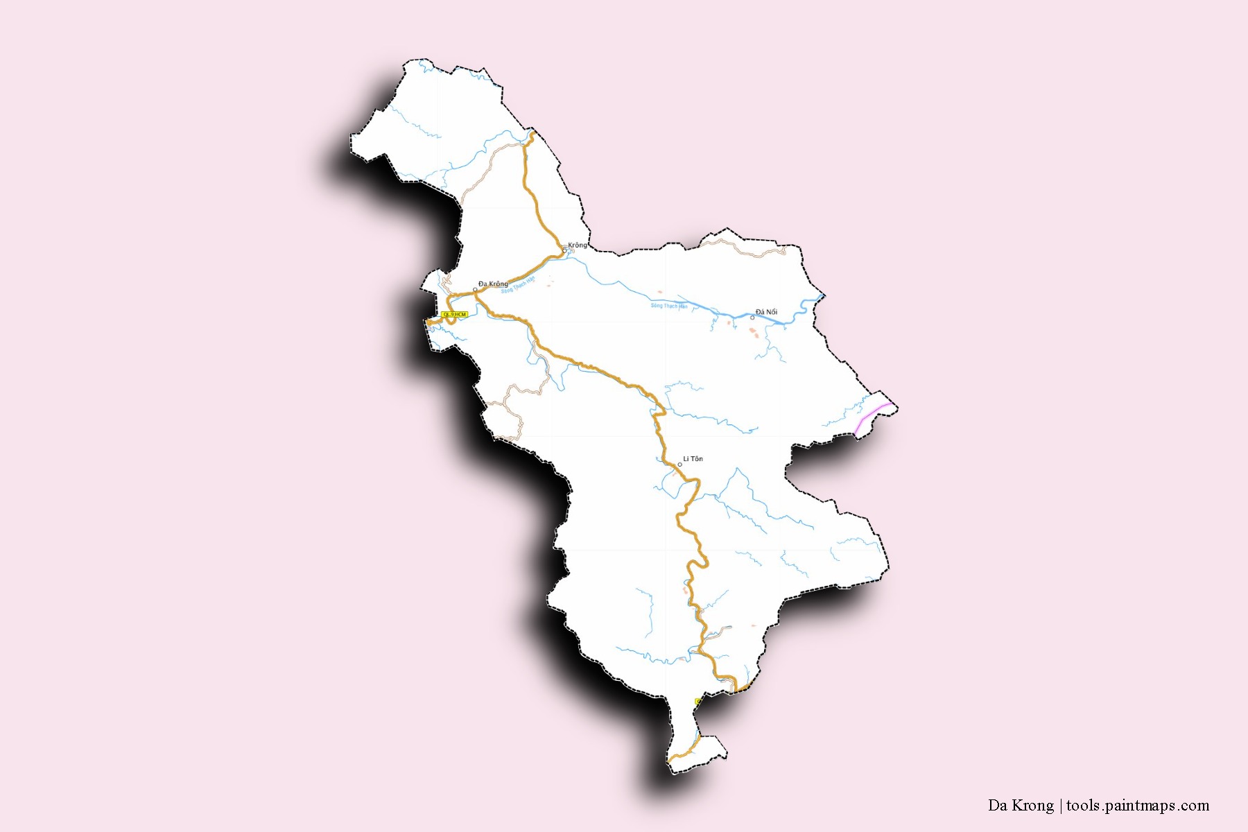 Mapa de barrios y pueblos de Da Krong con efecto de sombra 3D