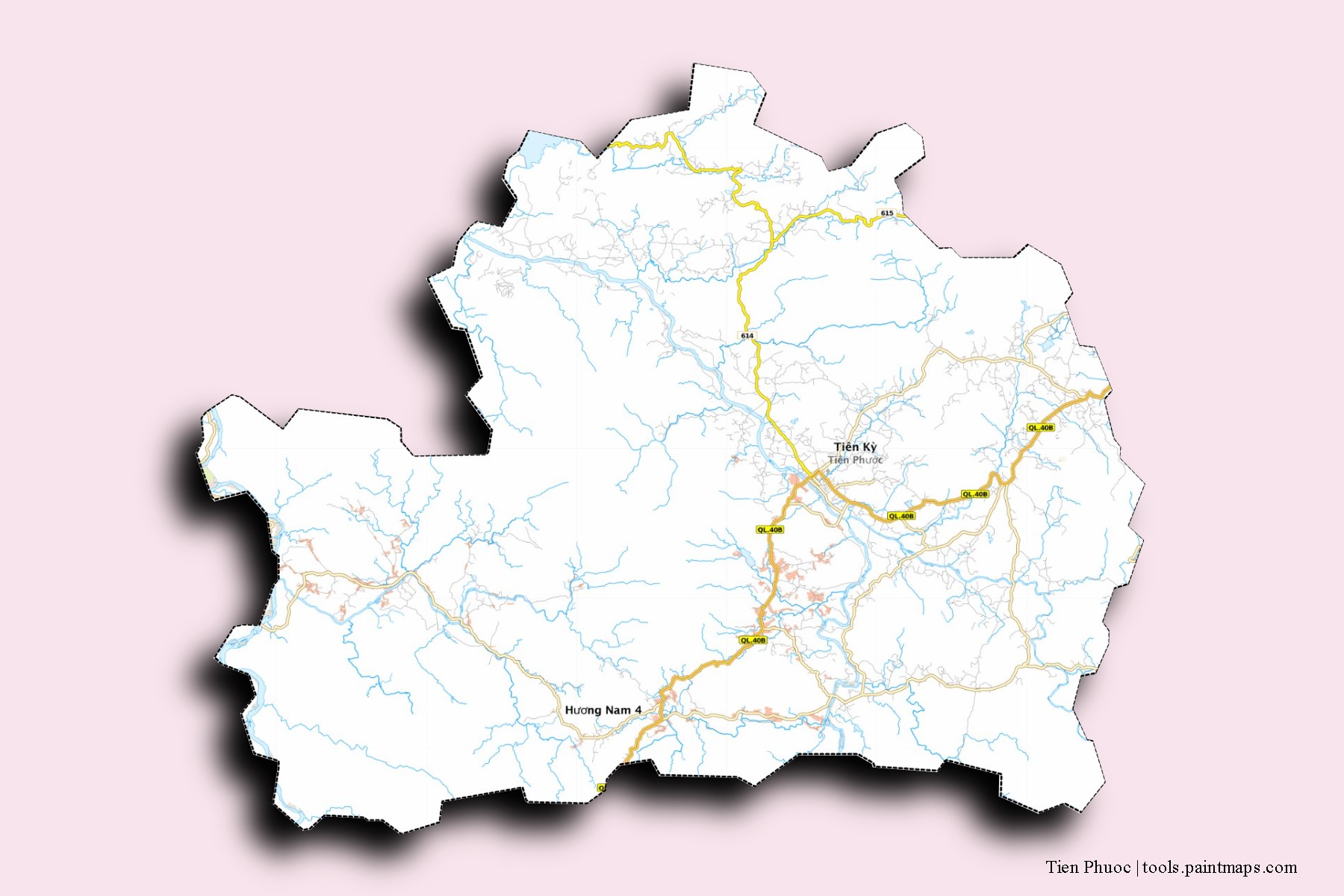 Mapa de barrios y pueblos de Tien Phuoc con efecto de sombra 3D