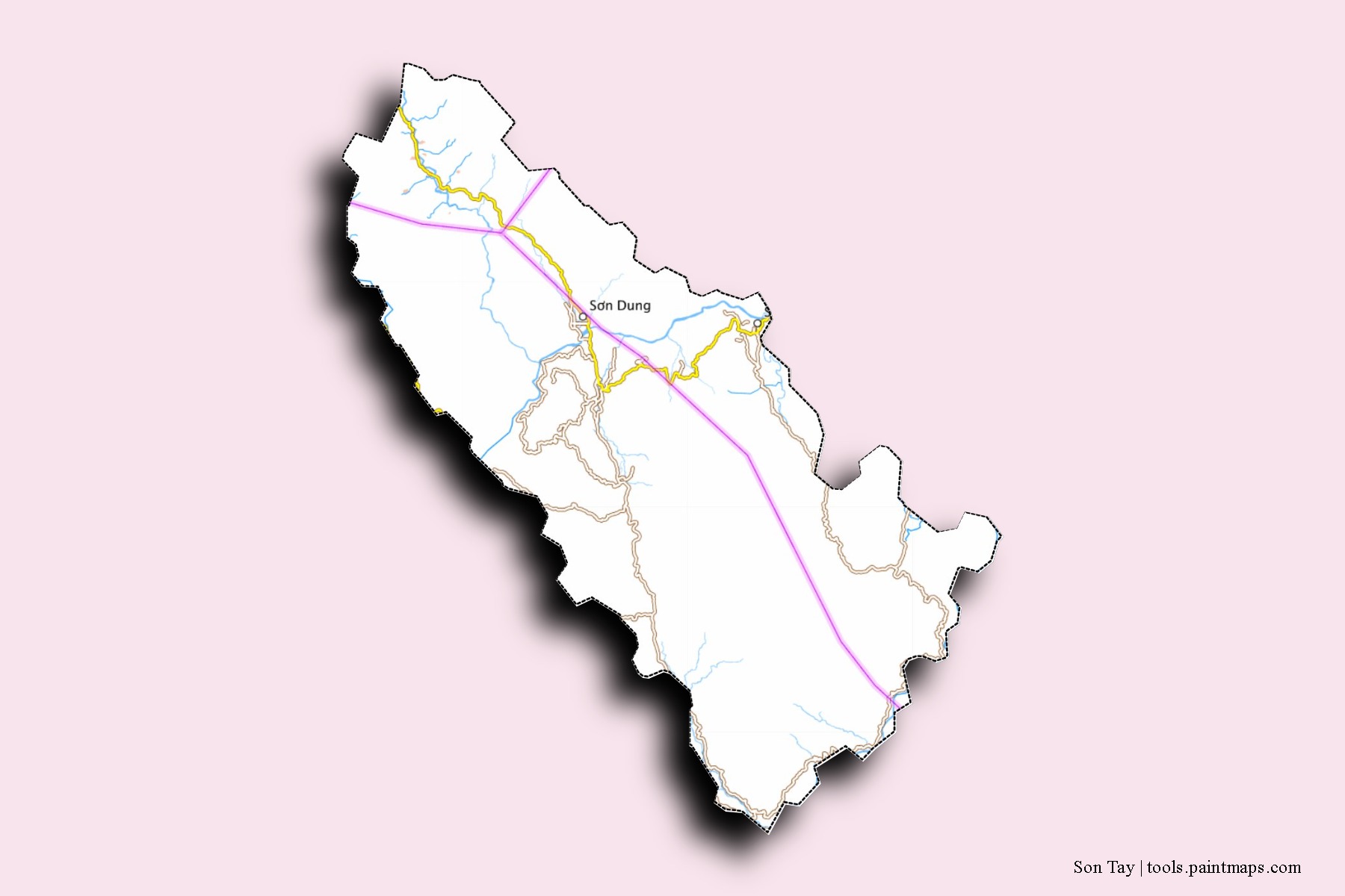 Son Tay neighborhoods and villages map with 3D shadow effect