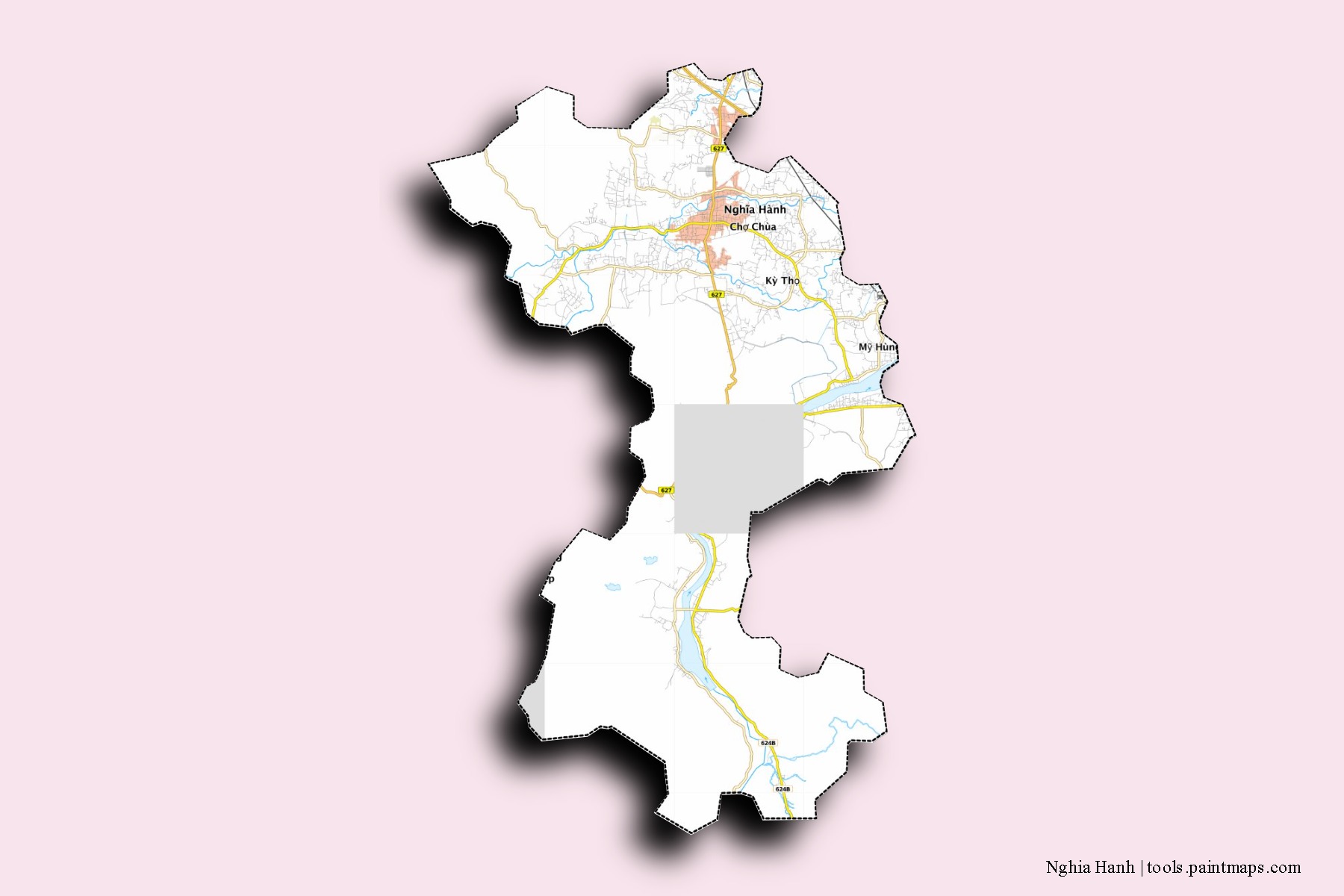 Mapa de barrios y pueblos de Nghia Hanh con efecto de sombra 3D