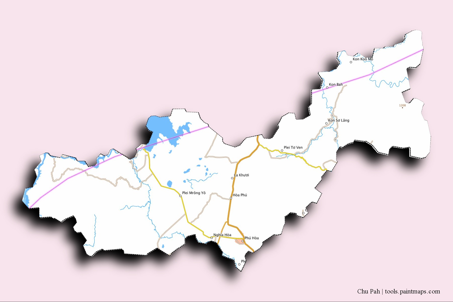 Mapa de barrios y pueblos de Chu Pah con efecto de sombra 3D