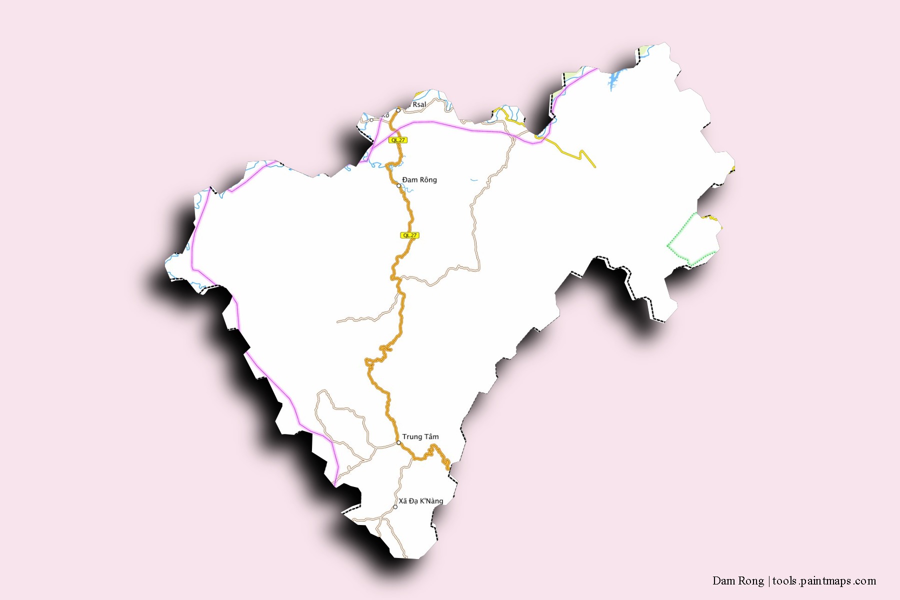 3D gölge efektli Dam Rong mahalleleri ve köyleri haritası