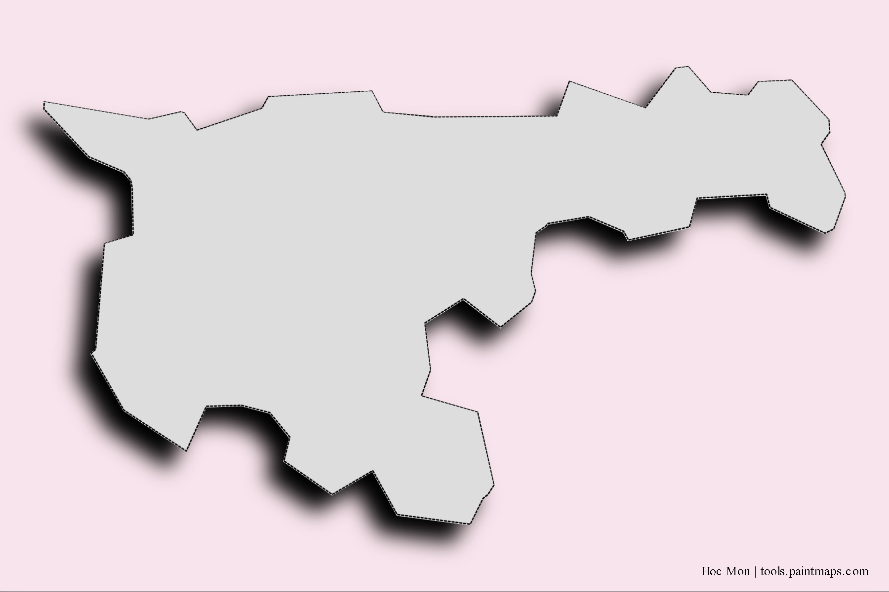 Mapa de barrios y pueblos de Hoc Mon con efecto de sombra 3D