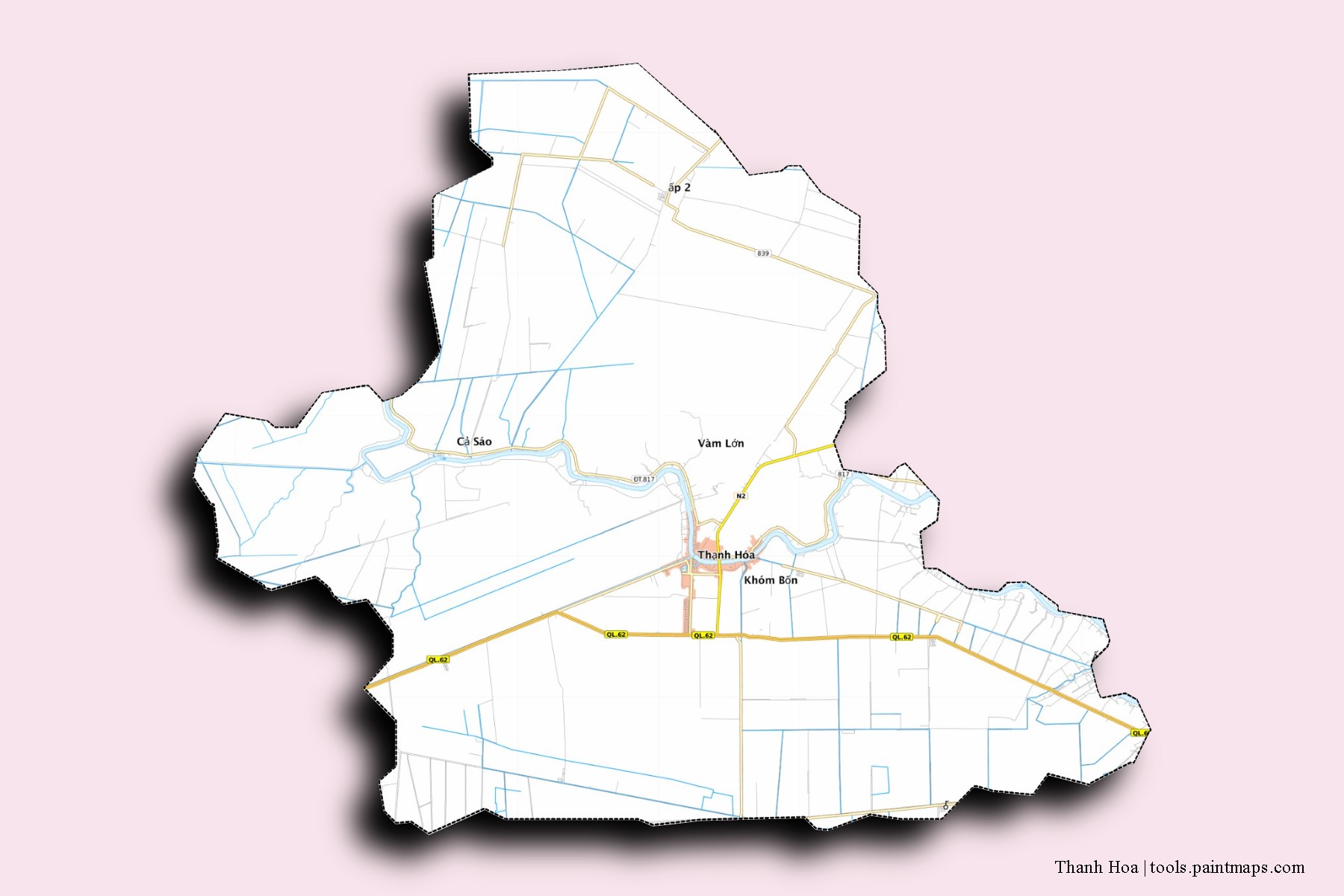 Thanh Hoa neighborhoods and villages map with 3D shadow effect