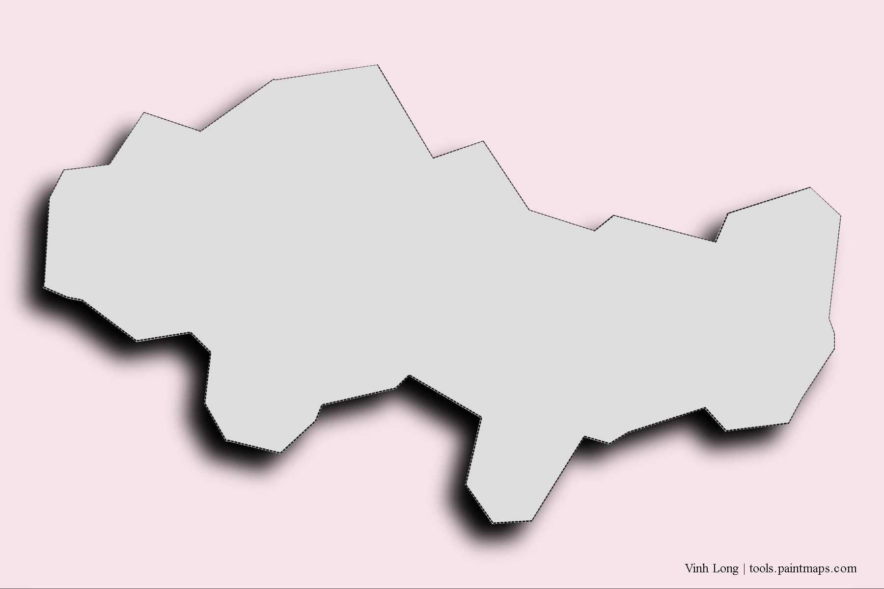 Mapa de barrios y pueblos de Vinh Long con efecto de sombra 3D