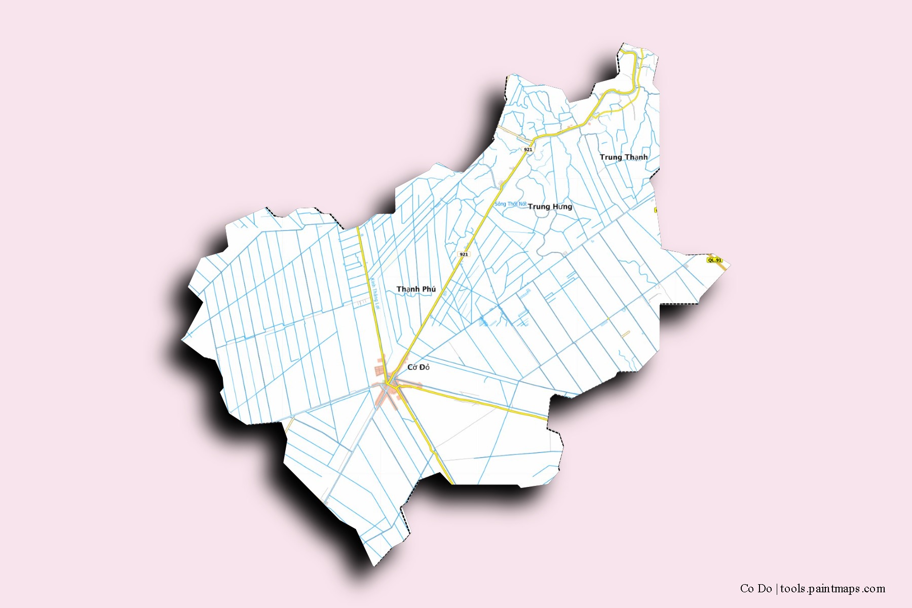 Co Do neighborhoods and villages map with 3D shadow effect