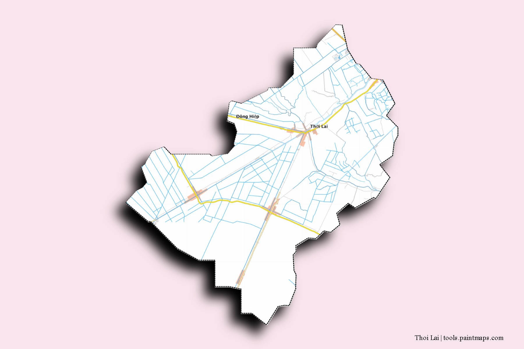 Mapa de barrios y pueblos de Thoi Lai con efecto de sombra 3D