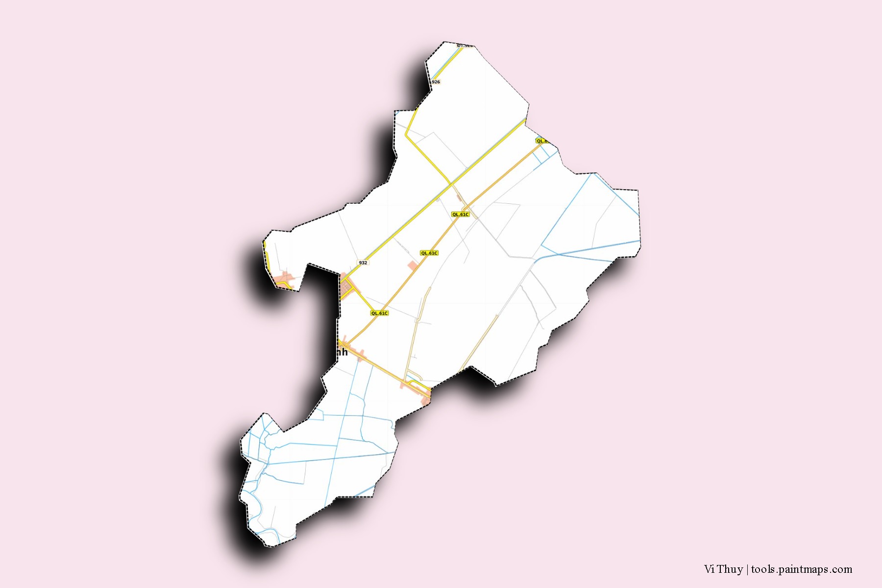 Mapa de barrios y pueblos de Vi Thuy con efecto de sombra 3D