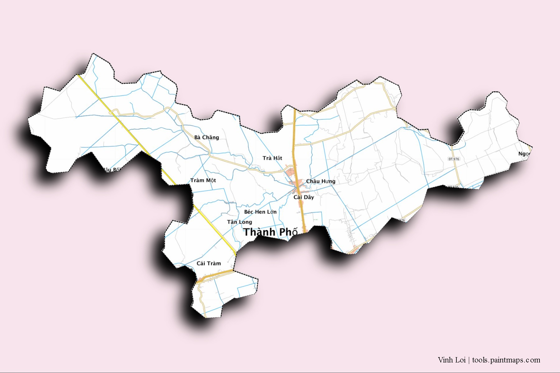 3D gölge efektli Vinh Loi mahalleleri ve köyleri haritası
