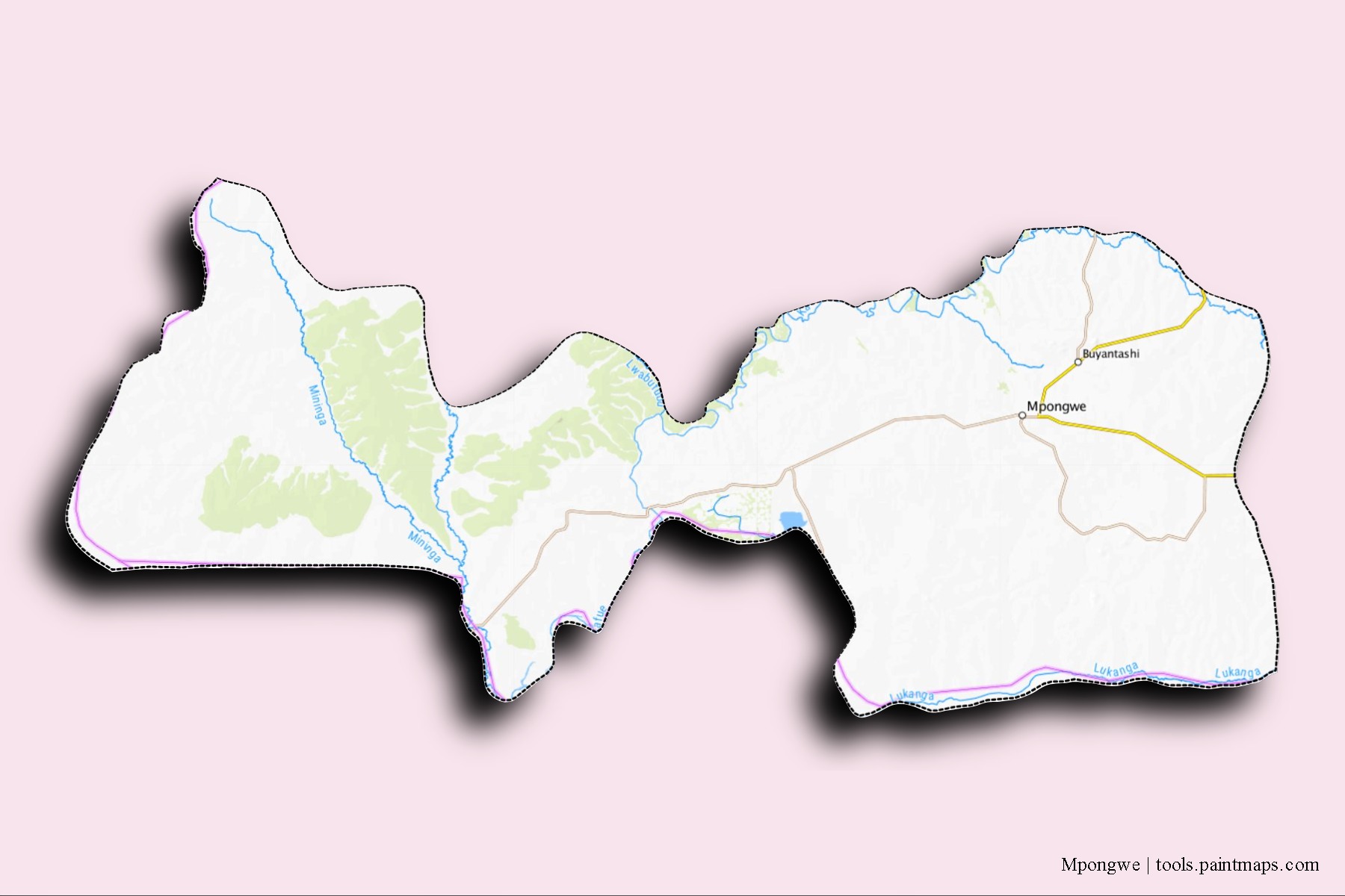 Mapa de barrios y pueblos de Mpongwe con efecto de sombra 3D