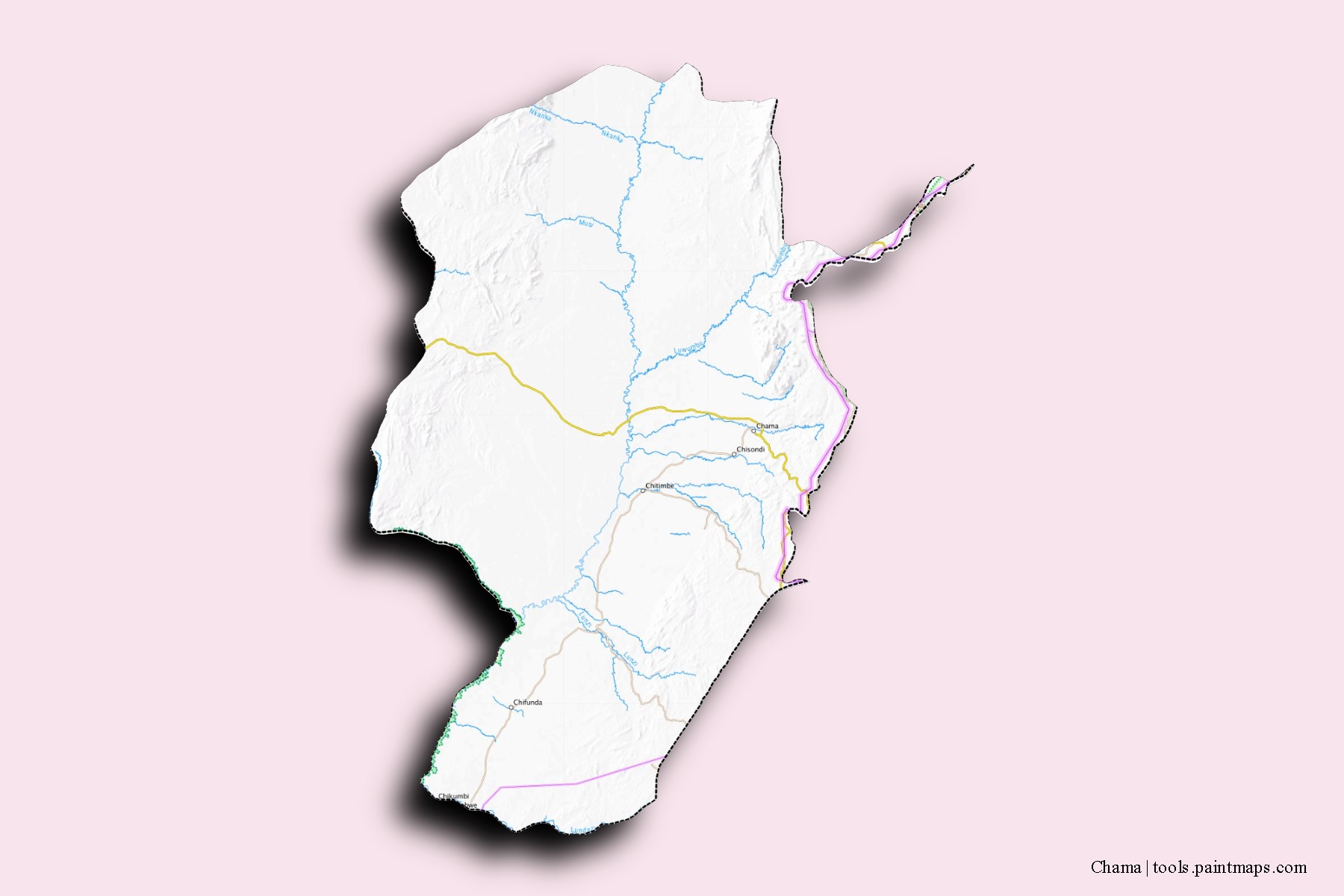 Mapa de barrios y pueblos de Chama con efecto de sombra 3D