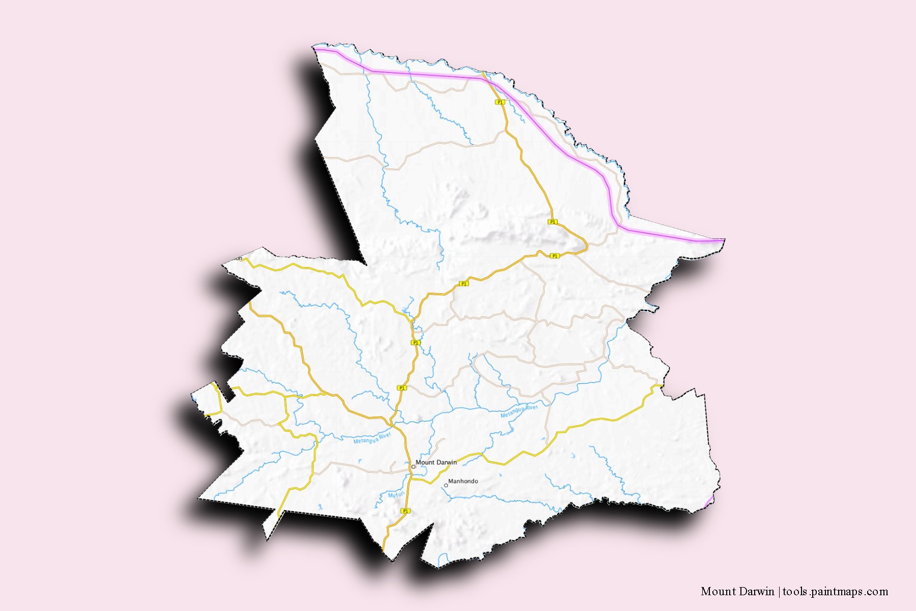 Mapa de barrios y pueblos de Mount Darwin con efecto de sombra 3D