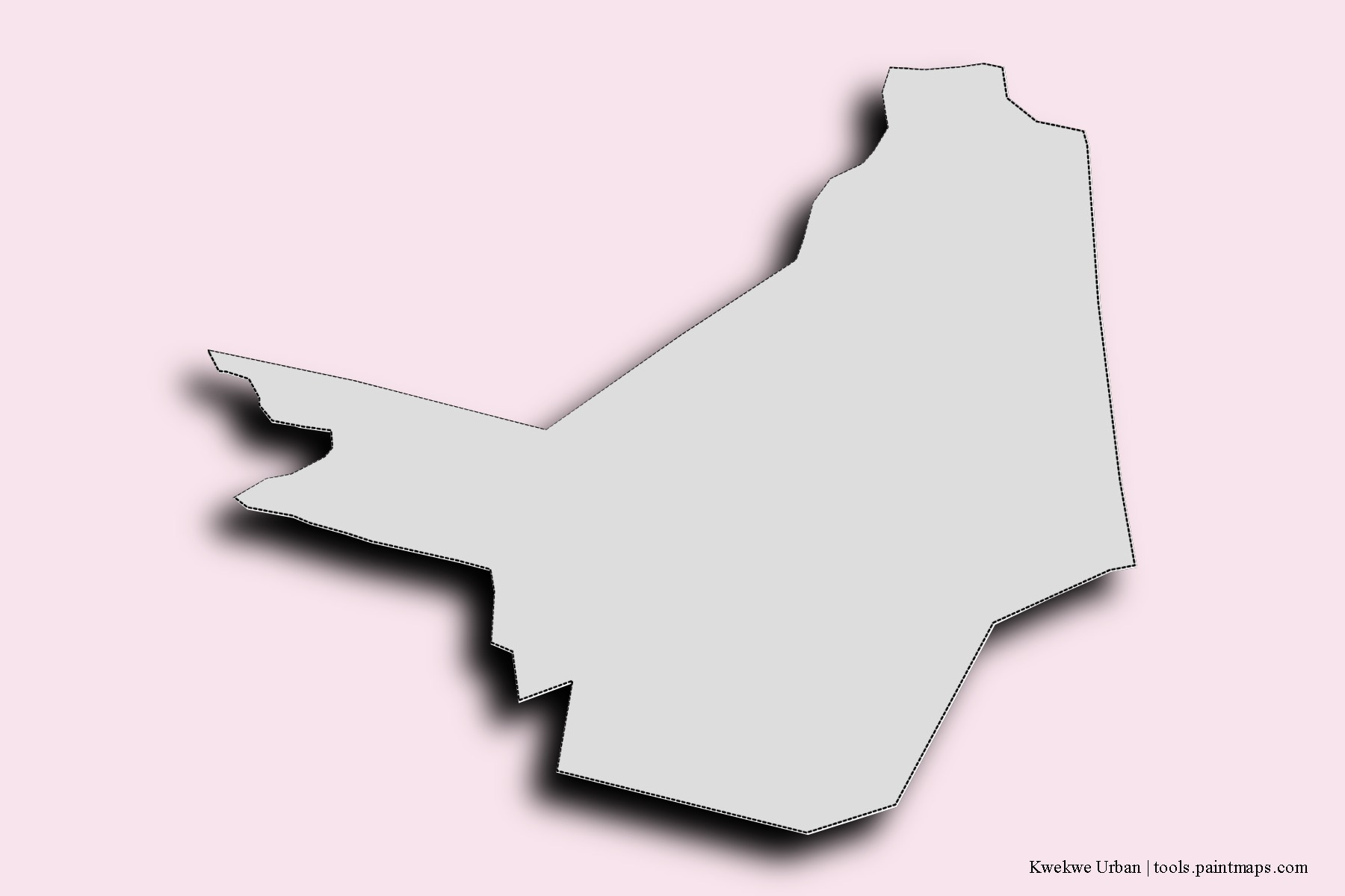 Mapa de barrios y pueblos de Kwekwe Urban con efecto de sombra 3D