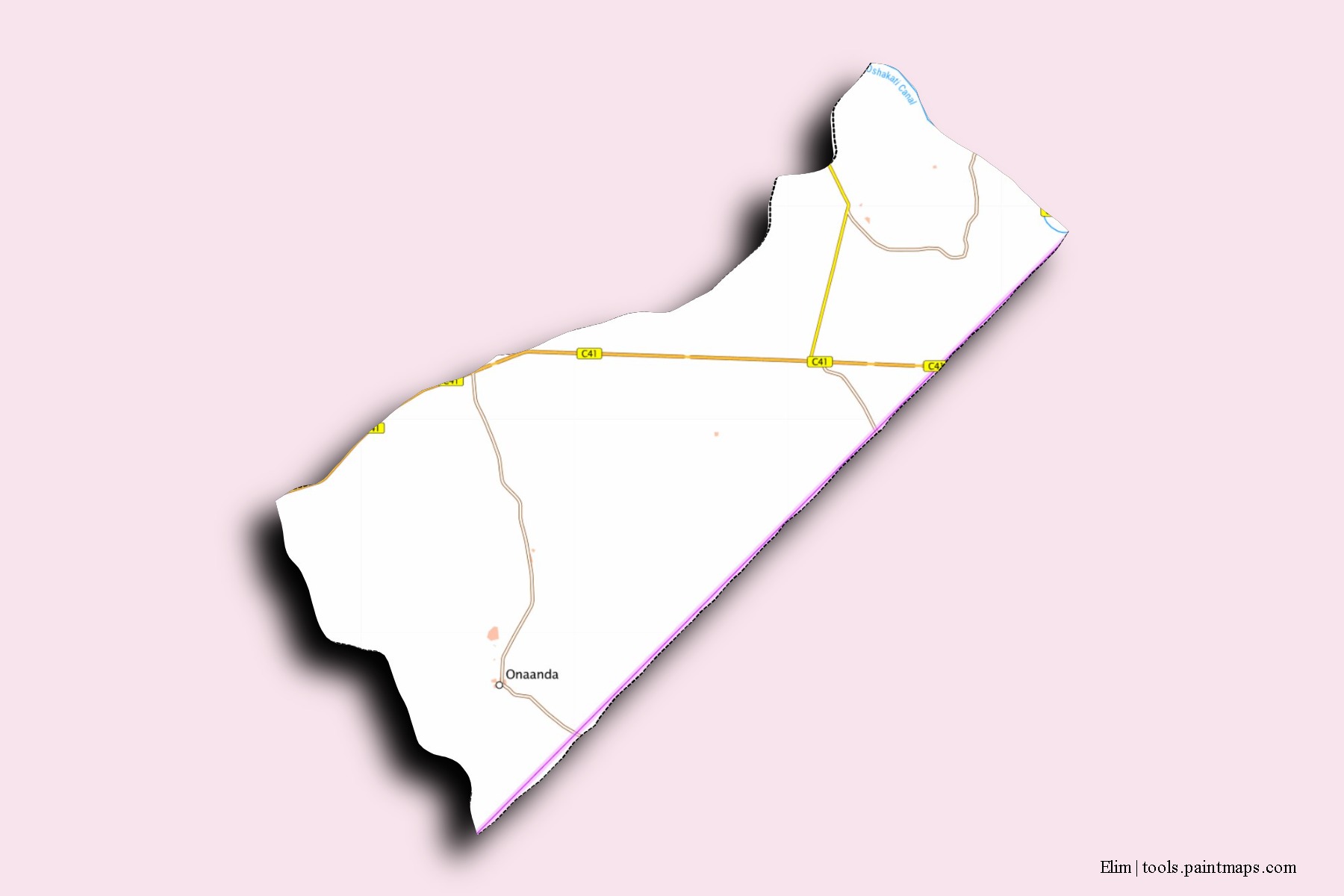 Mapa de barrios y pueblos de Elim con efecto de sombra 3D