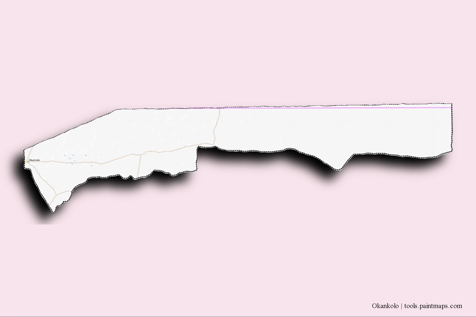 Mapa de barrios y pueblos de Okankolo con efecto de sombra 3D