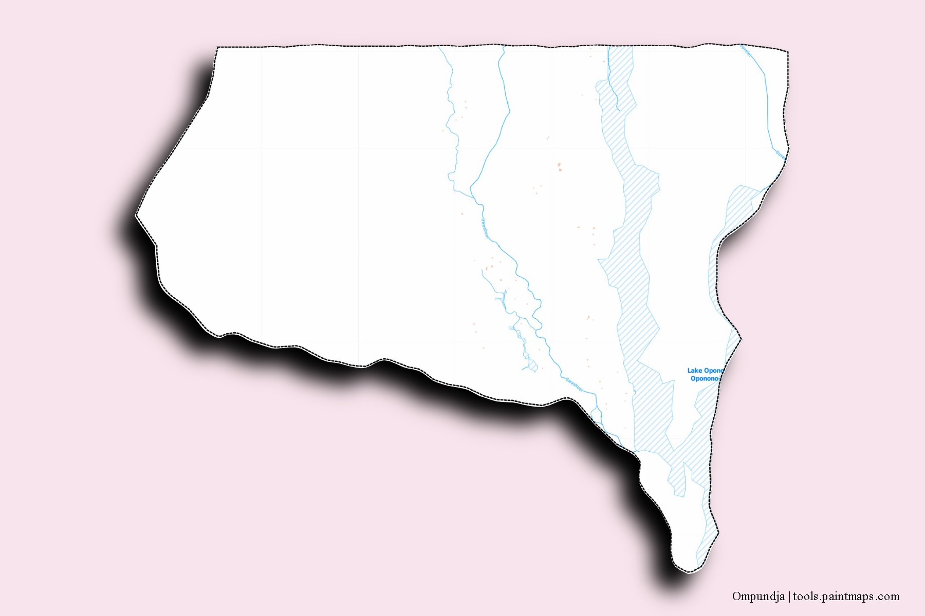 Mapa de barrios y pueblos de Ompundja con efecto de sombra 3D