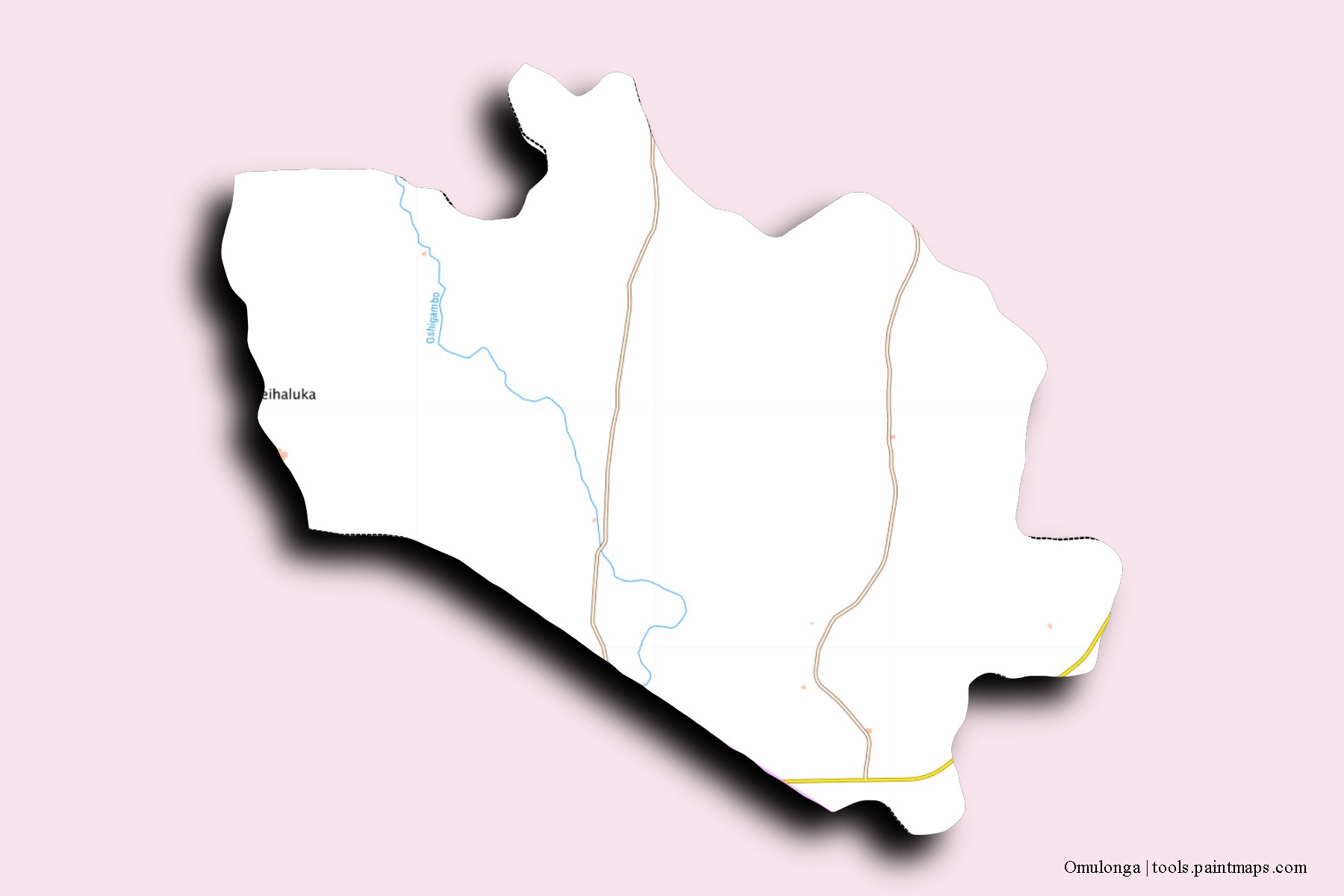 Omulonga neighborhoods and villages map with 3D shadow effect