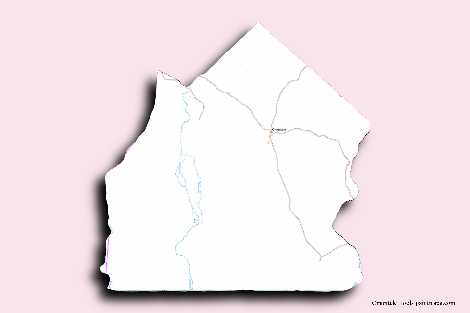 Mapa de barrios y pueblos de Omuntele con efecto de sombra 3D