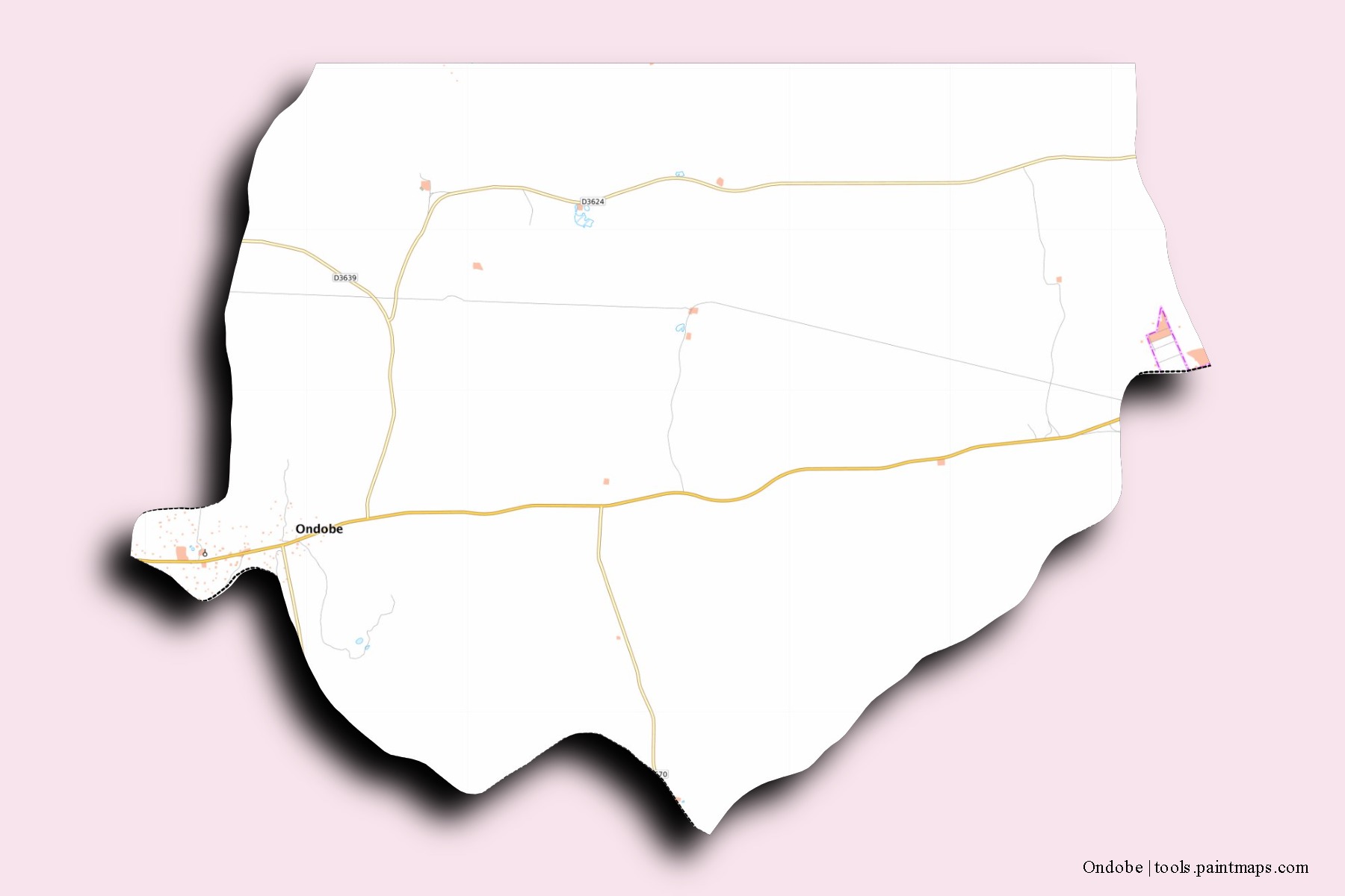 Ondobe neighborhoods and villages map with 3D shadow effect