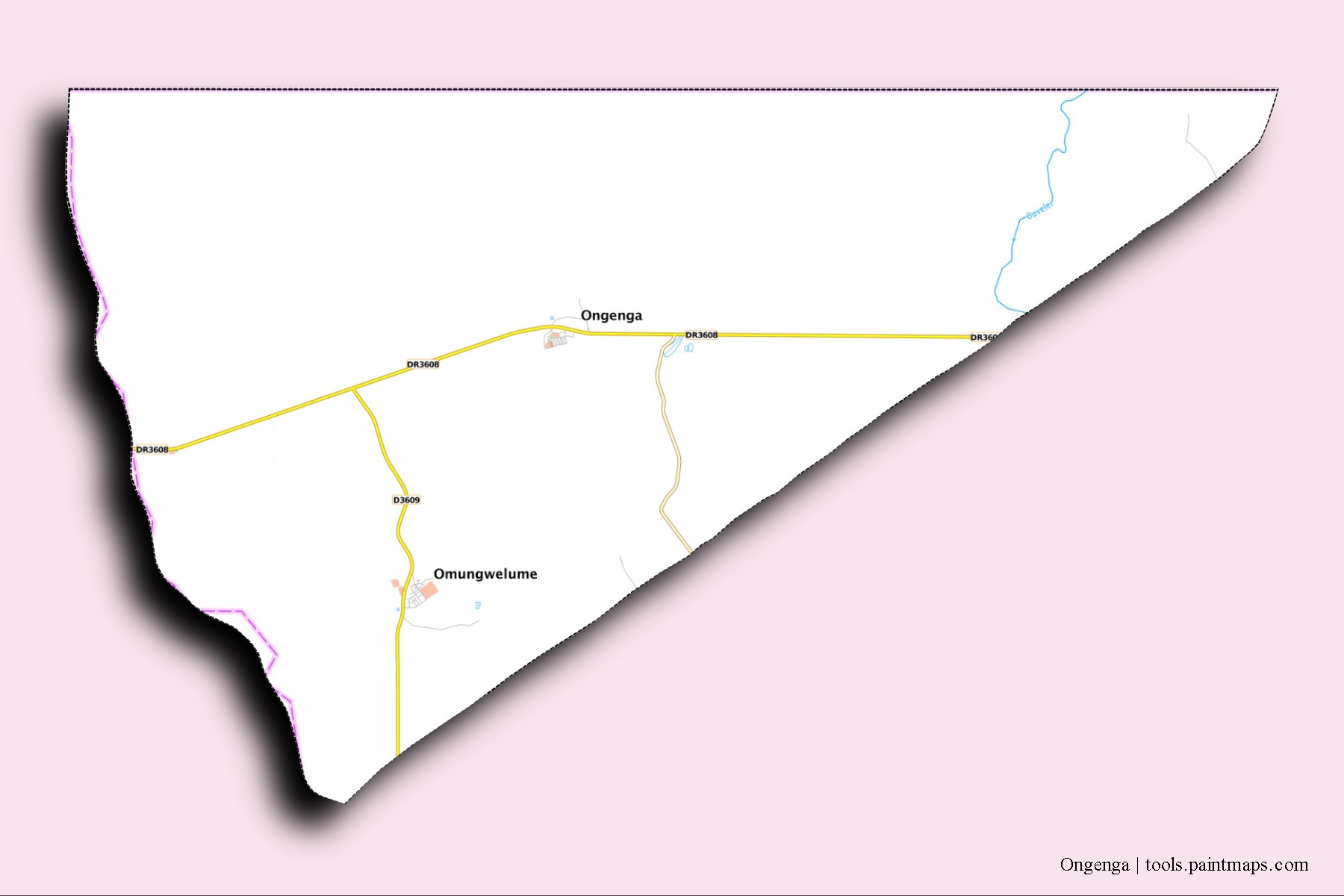 Ongenga neighborhoods and villages map with 3D shadow effect