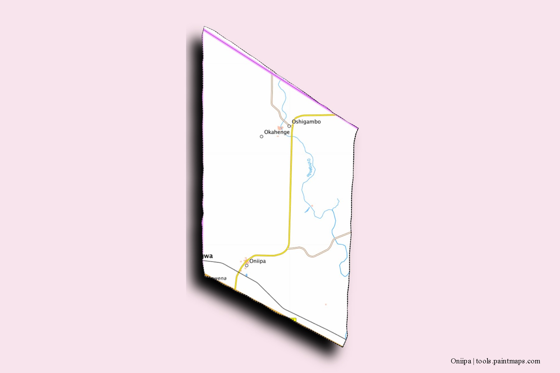 Mapa de barrios y pueblos de Oniipa con efecto de sombra 3D