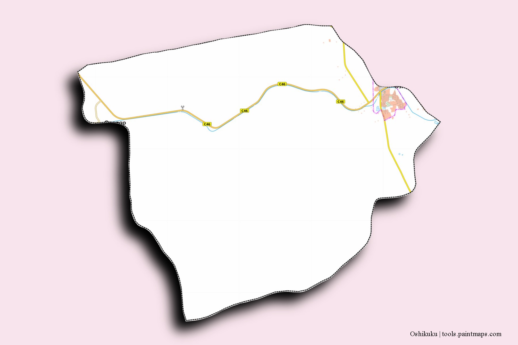 Mapa de barrios y pueblos de Oshikuku con efecto de sombra 3D