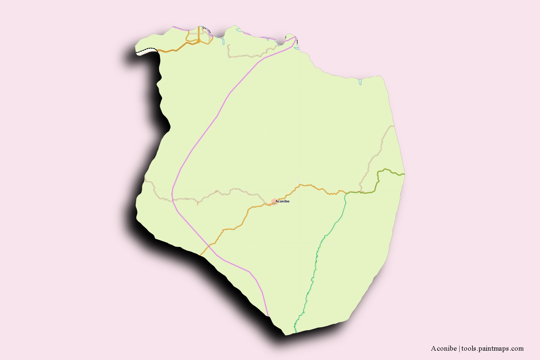 Aconibe neighborhoods and villages map with 3D shadow effect