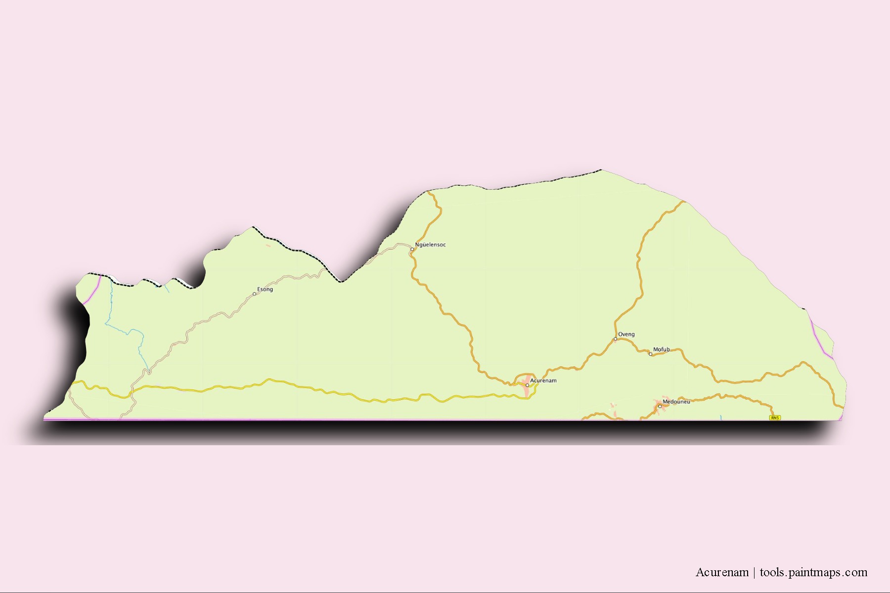 Acurenam neighborhoods and villages map with 3D shadow effect