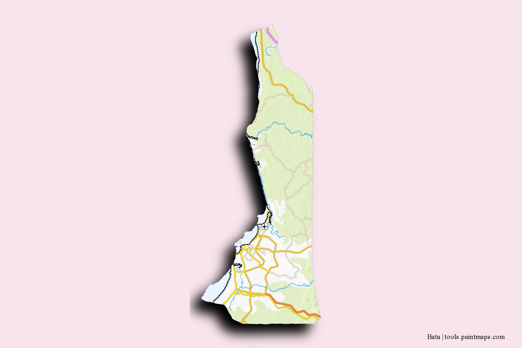 Bata neighborhoods and villages map with 3D shadow effect